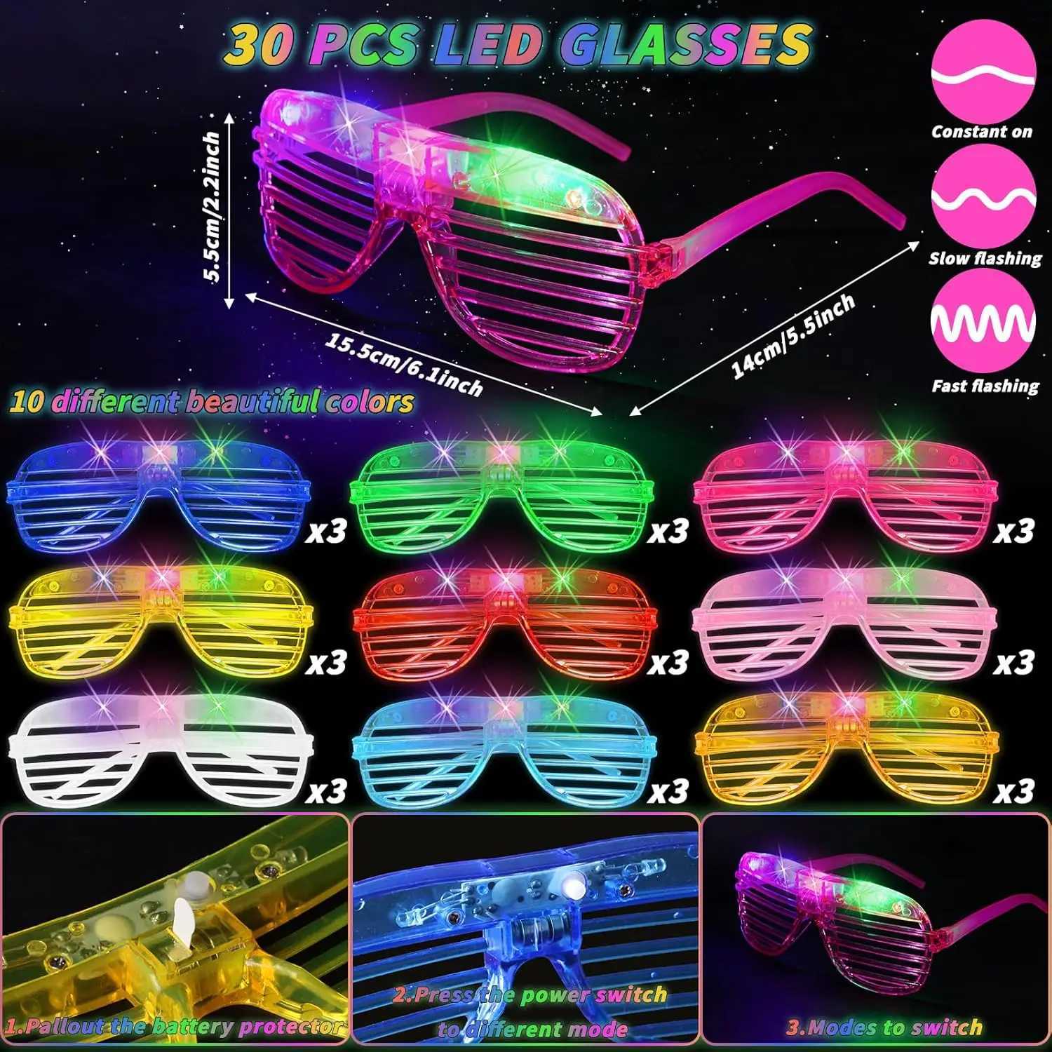 60-Pack LED Glow Party Set Glasses Foam Sticks Neon Favors for Disco Wedding Birthday Raves W250528