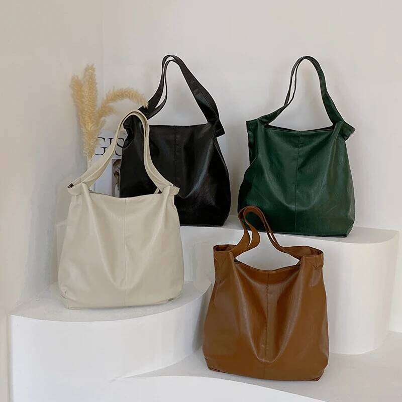 VONMONAN Fashion Big PU Leather Tote for Women Trendy Female Simple Large High Capacity Retro Shoulder Side Bag Handbags