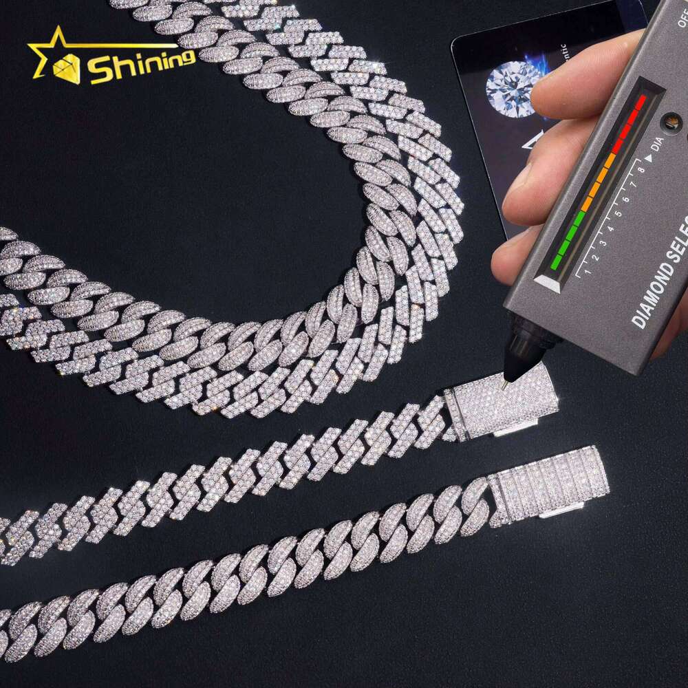 Promotion Sales RTS Hip Hop Jewelry 13mm Solid Sterling Sier Men Necklace Iced Out VVS Moissanite Cuban Link Chain