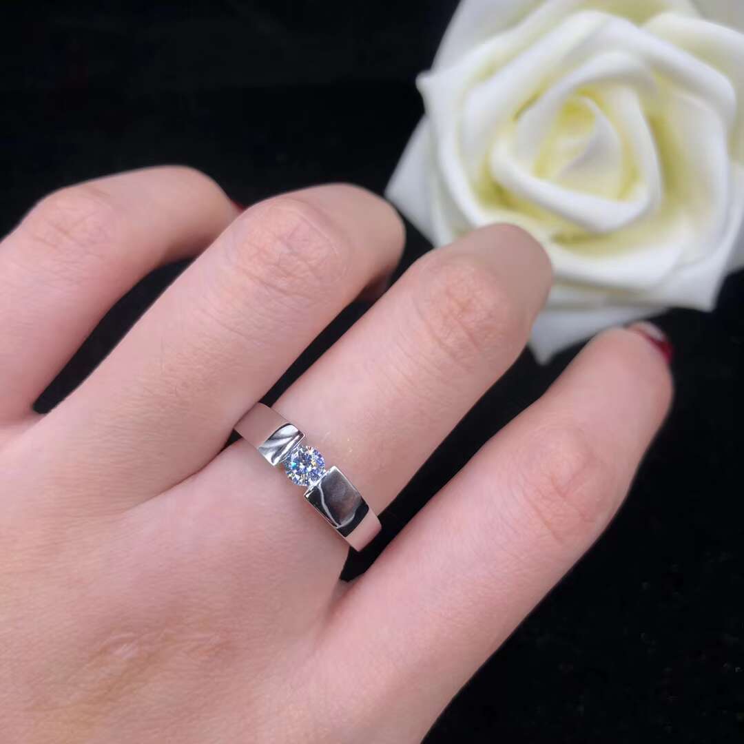 Ready to Ship 925 Sterling Silver Rhodium Plated 1ct 2ct Brilliant D VVS Moissanite Diamond Men Ring