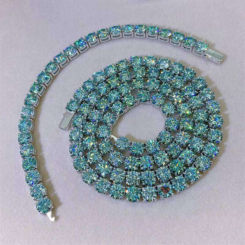 Hip Hop Hot Factory Direct Sell Sterling Sier White Gold 6.5mm Blue Moissanite Tennis Chain