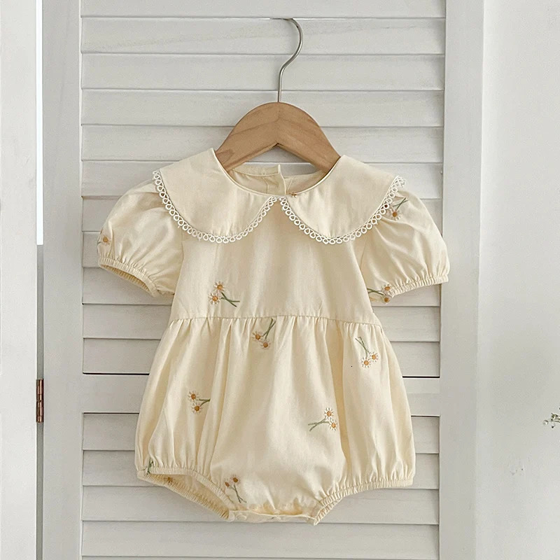 Infant Baby Girls Lace Collar Dress Rompers Sisters Clothes Kids Embroider Flower Princess Family 250528