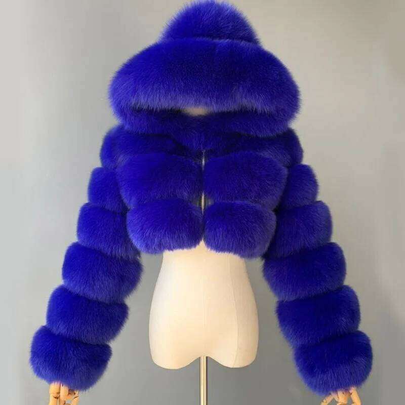 European and American Orange Imitation Fox Hooded Coats Woman ing Long Sleeve Pink Fluffy Jacket Commute Faux Fur Coat