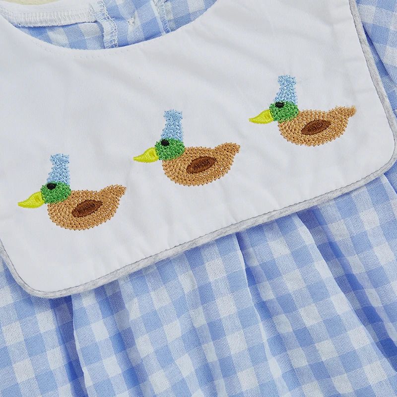 Pudcoco Infant Baby Girl Summer Casual Romper Short Sleeve O Neck Duck Embroidery Plaid Romper 0-18M 250528