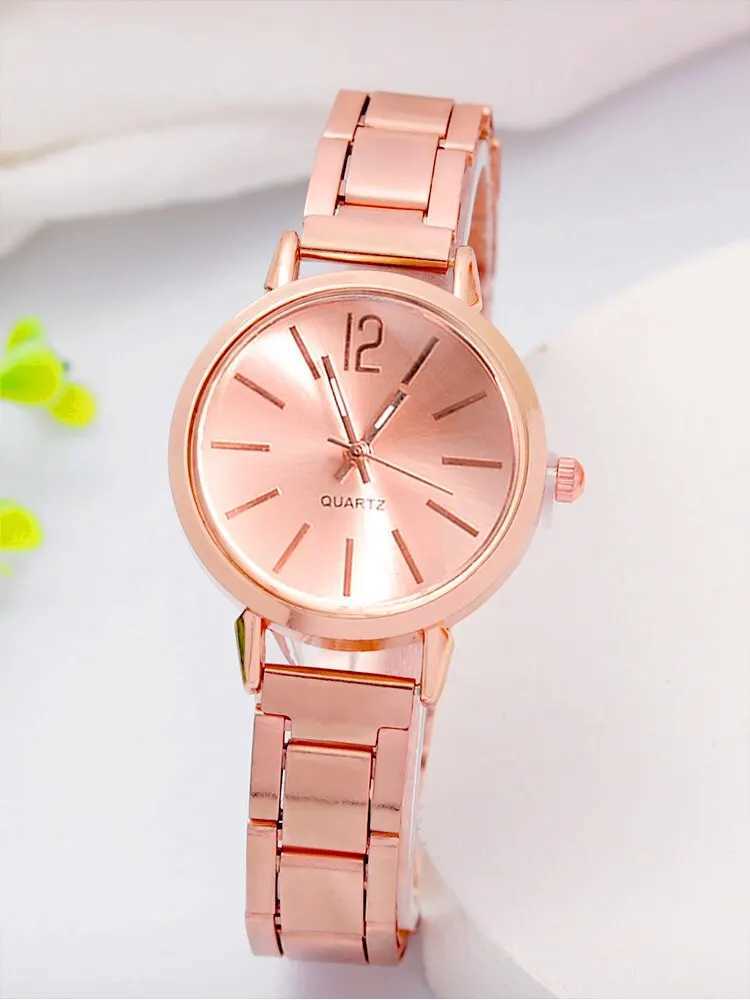 2pcs Womens Fashion Simple Steel Band Quartz Watch+LOVE Bracelet SetXJ250527