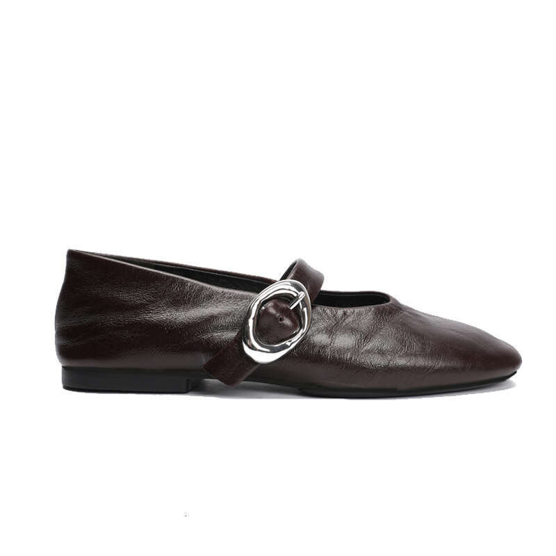 Shallow Mouth Flat Mary Jane for Women, French Style One-Strap Casual Leather Shoes, Fashionable Versatile Ballet Shoes