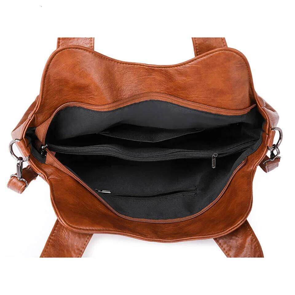 Capacity Brown Shoulder Bags For Women Large Shopper Solid Color Soft Leather Crossbody Handbag Lady Travel Tote Bag