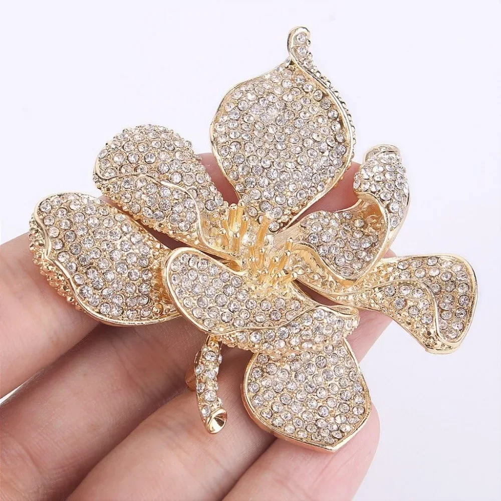 Womens Austrian Crystal Orchid Flower Petal Brooch 250527