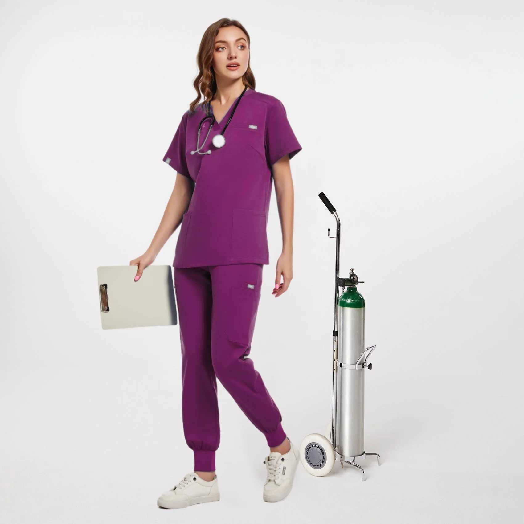 Multicolor Scrubs Uniform Short Slve Tops+Pants Nursing Uniform Women Pet Shop Doctor Scrub Medical Surgery Workwear Scrub Set X2505281