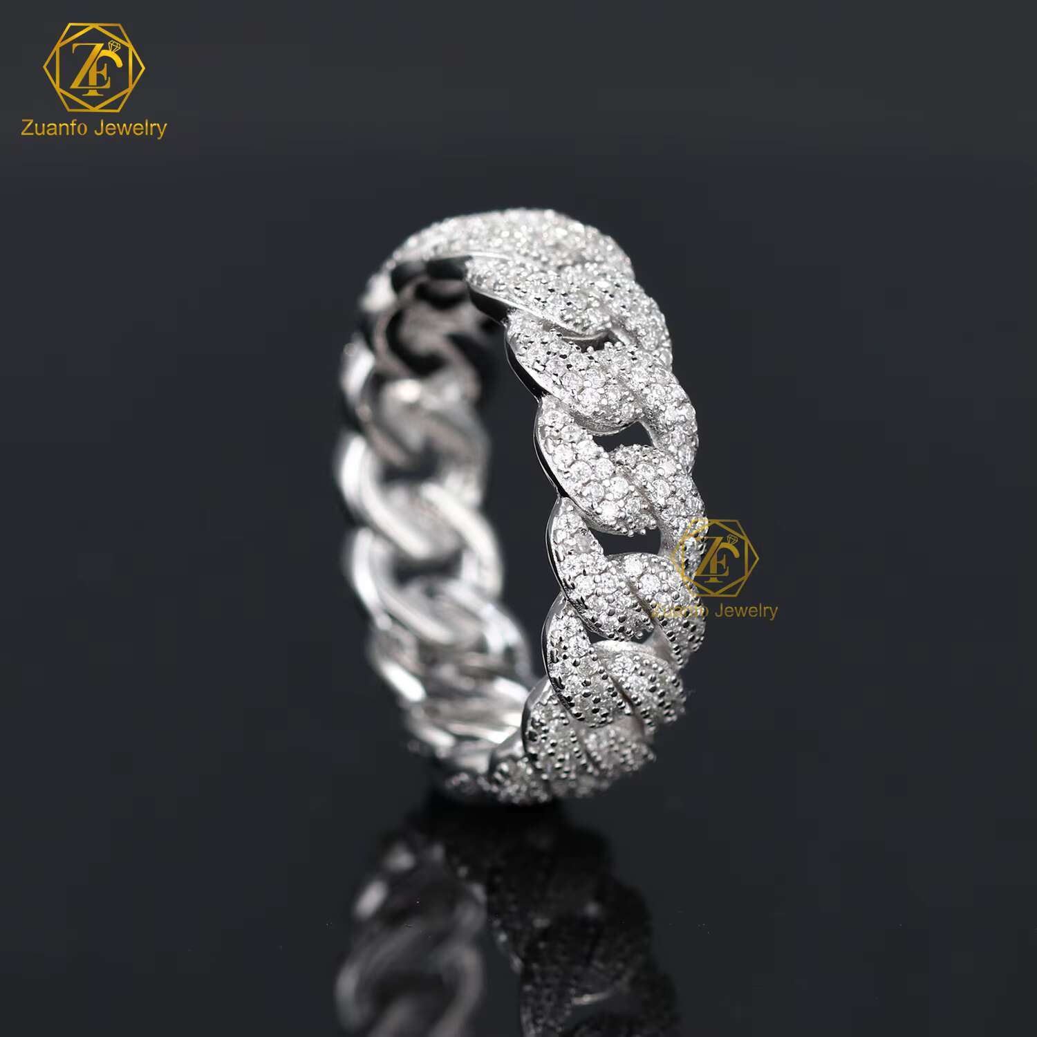 Hot Sale Ready to Ship Iced Out Cuban Ring Moissanite 925 7mm Moissanite Diamond Ring for Men