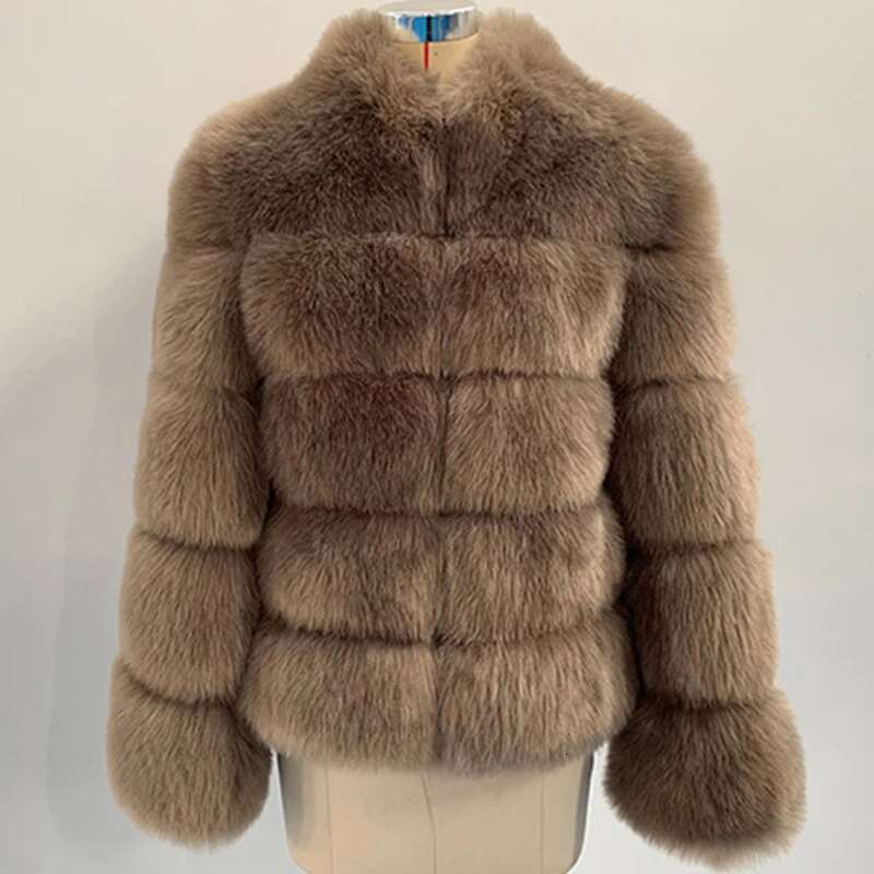 HJQJLJLS 2021 Winter Thick Warm Women Faux Fox Fuzzy Coat Female Stand Up Collar Fake Fur Jacket Black Outerwear