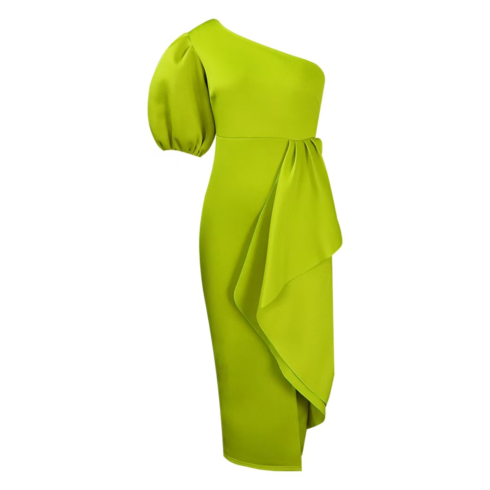 High - end dresses 2025 elegant waist - cinching puff sleeve off - shoulder banquet slit gown dresses