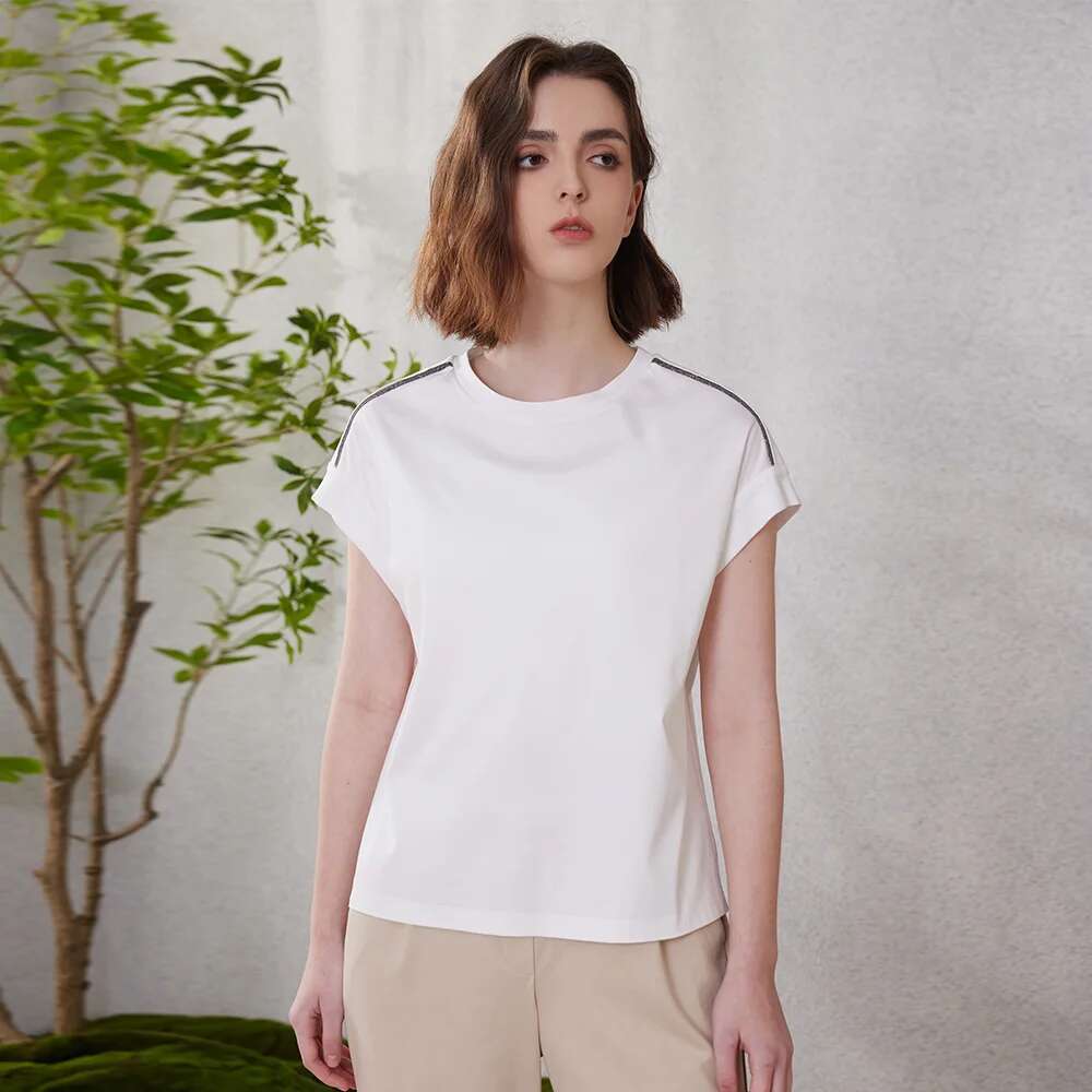 K2055w High Quality Womens Clothing Long-Staple Cotton T Shirts Ladies Summer Tencel Clothes