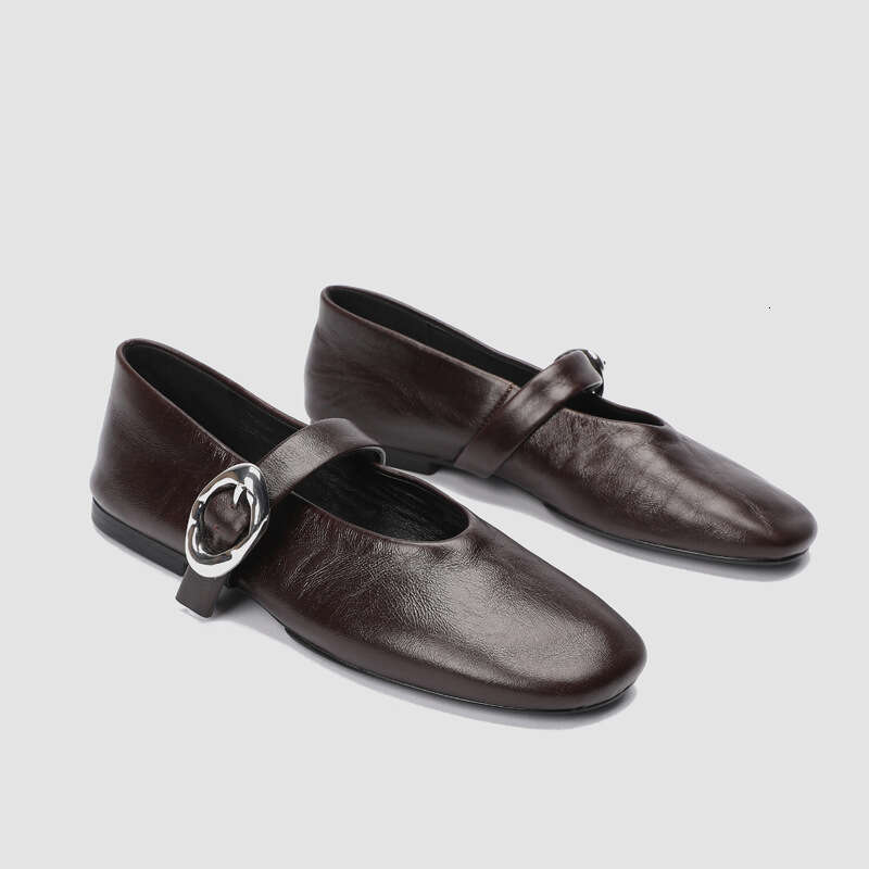 Shallow Mouth Flat Mary Jane for Women, French Style One-Strap Casual Leather Shoes, Fashionable Versatile Ballet Shoes