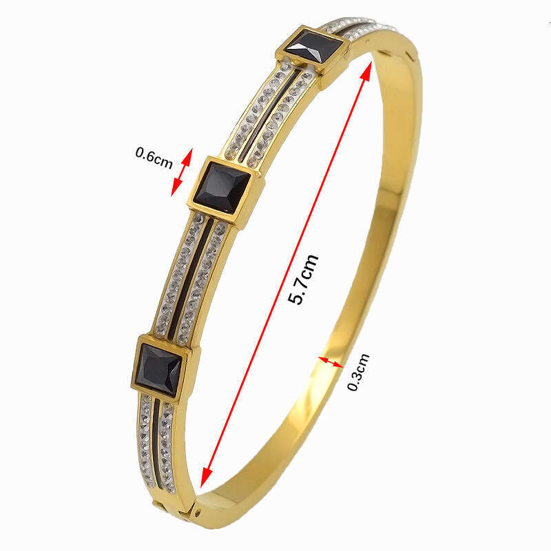Stainless Steel Square Inlaid Rhinestone Black Electroplated Trendy Simple Style Women's Bracelet