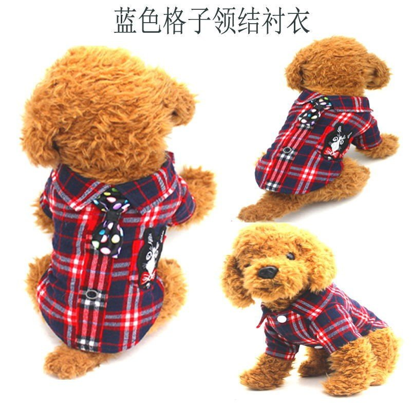 Pet clothing, checkered bow tie shirt, fashionable trend