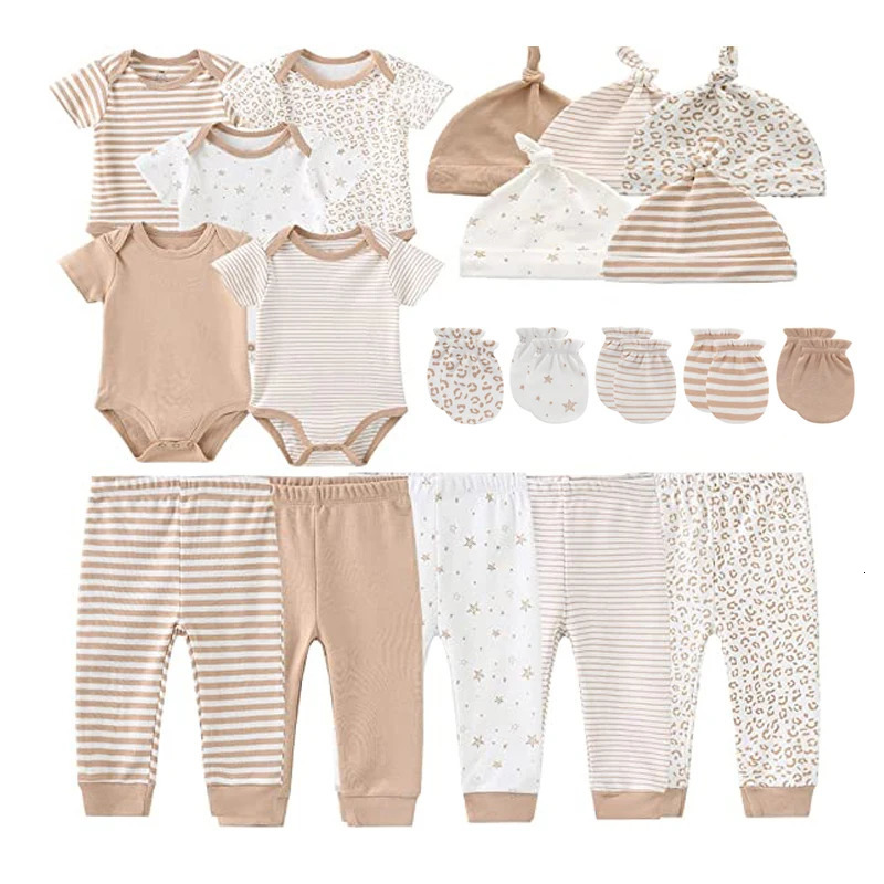 81920PCS Cotton born Baby Girl Clothes Cartoon BodysuitsPantsHatsGloves Sets Print Boy Solid Color Bebes 250528