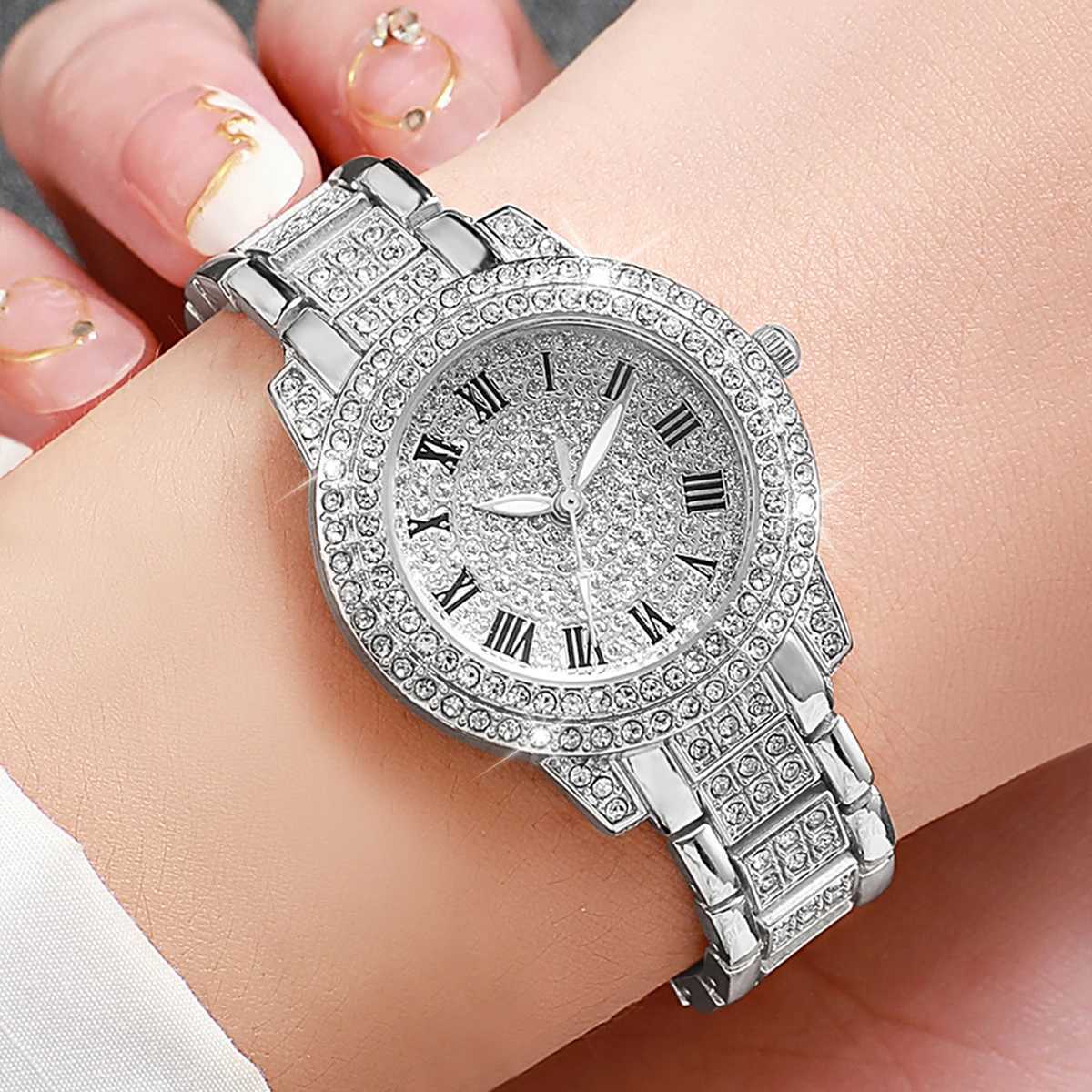 3PCS Women Watches Fashion Full Rhinestone Quartz Watch Stainless Steel Band WristwatchesWithout Box XJ250527