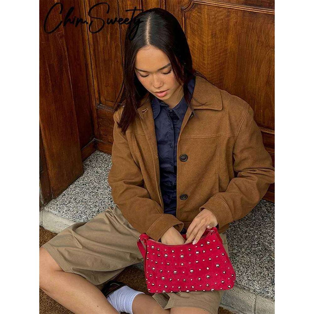 Women's Wear Vintage Suede Short Jackets Women Lapel Single Breasted Long Sleeves Deep Brown Coat Female Spring Summer Lady Streetwears