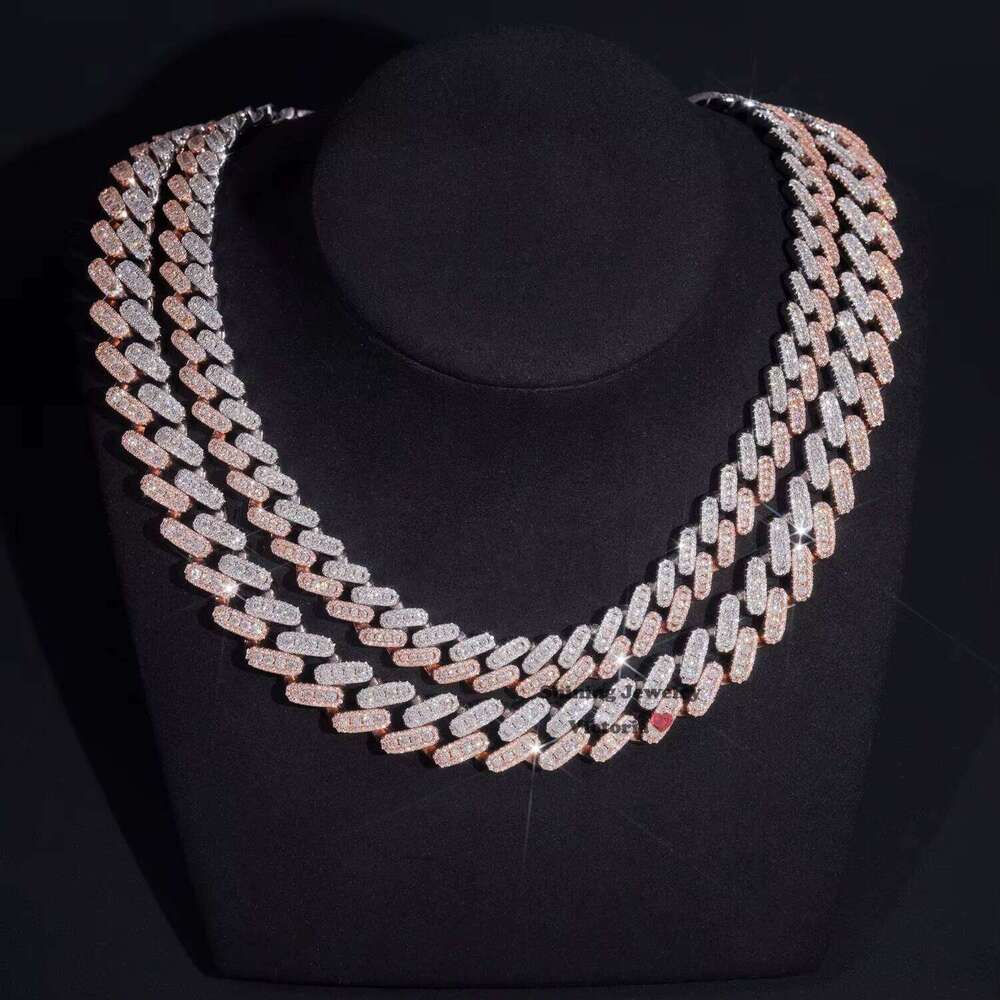 Hot Sell Men Sterling Sier 10MM 13MM Three Rows Rose Gold Cuban Link Chain Iced Out VVS Moissanite Dia Necklace