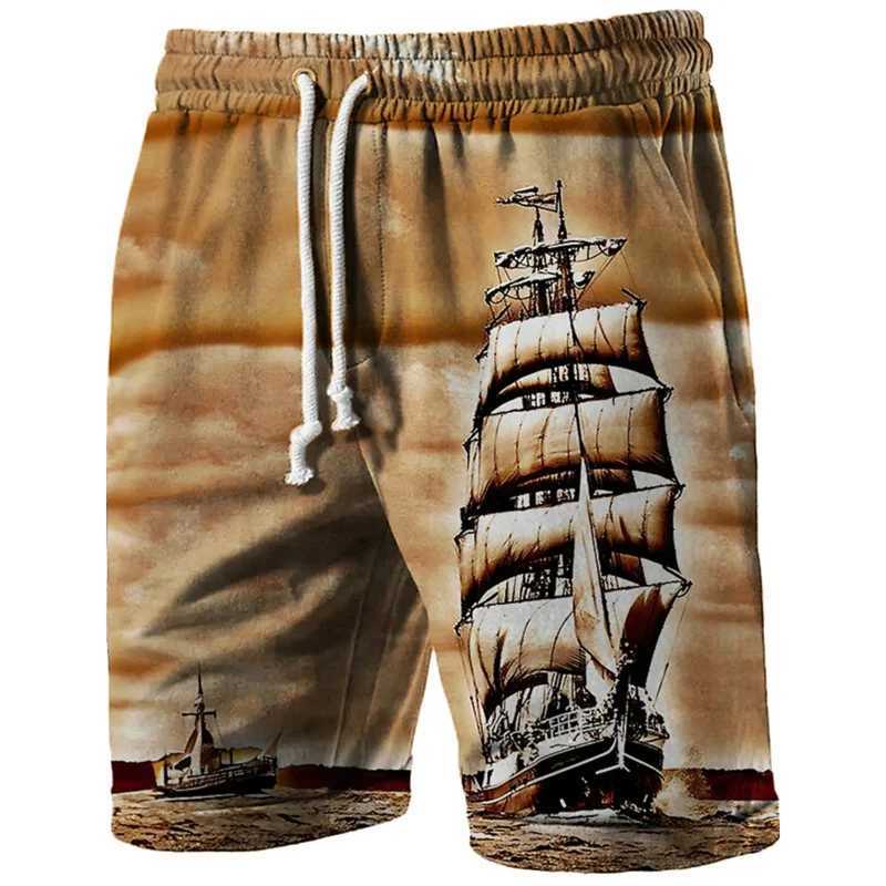 3D Printing Ship Short Pants For Men Retro Pattern Swim Trunks Casual Gym Surf HAWaiian Vacation Oversize Beach Shorts X250528