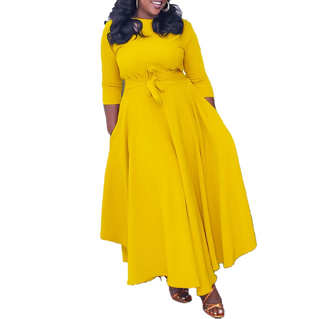 plus size dresses spring summer fashion temperament tie waist large size long dresses short dresses designer luxury dresses