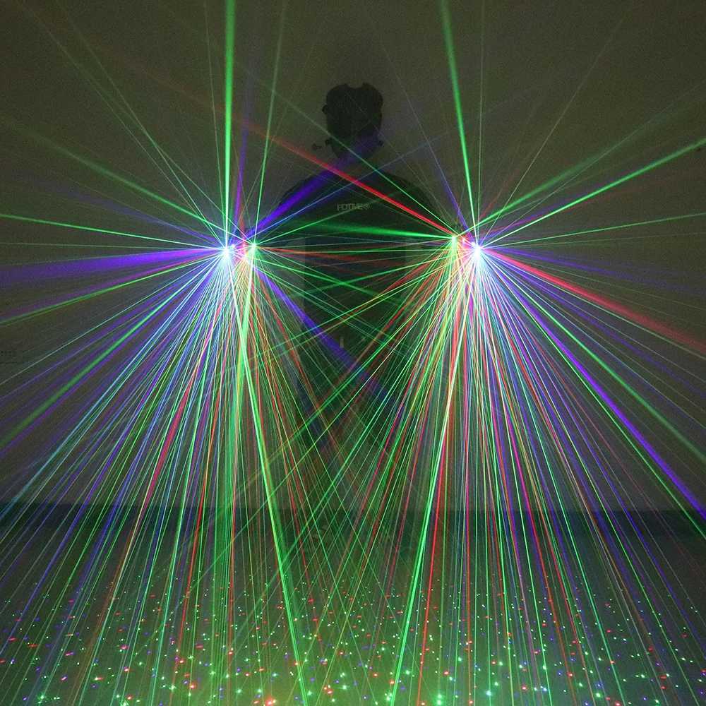 2 in 1 Green Red Blue Laser Gloves Multi-line 4 Heads Beam Light For DJ Disco Christmas Party Nightclub Stage Dancing Show W250528