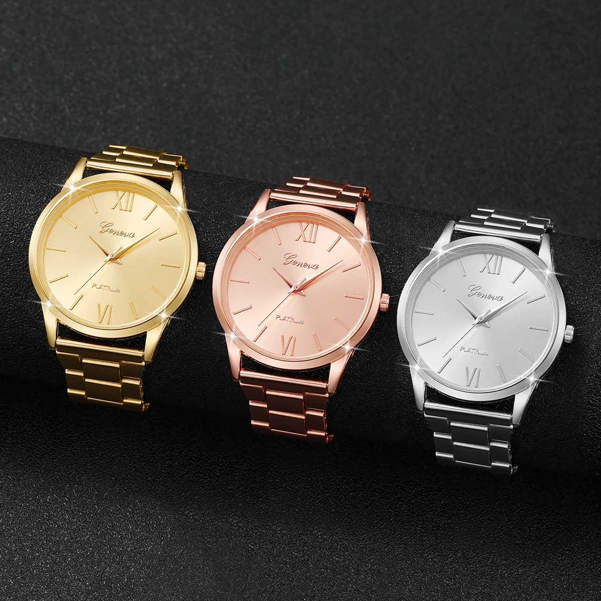 3/6PCS Womens Watch Fashion Gold Steel Band Quartz Watches Bracelets SetWithout Box XJ250527