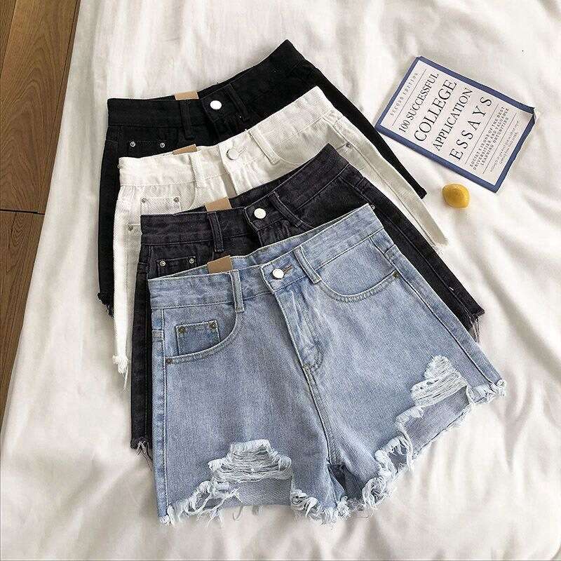 Shorts Women Denim Shorts Ripped Denim Shorts For Women Summer New High Waist Loose Slimming Korean Style Wide Leg Versatile Frayed Hot Pants Trendy J