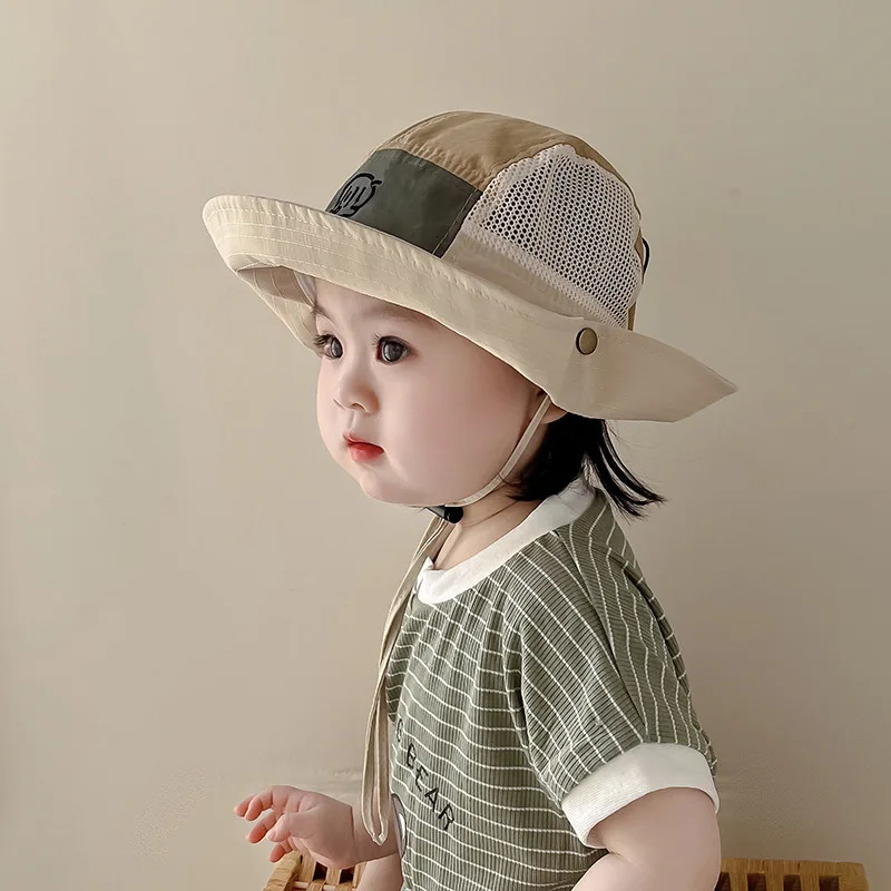 Quick Drying Mesh Thin Bucket Hats For Kids Outdoor Mountaineering Boys Girls Drawstring Basin Cap Summer Children Fisherman Hat 250528