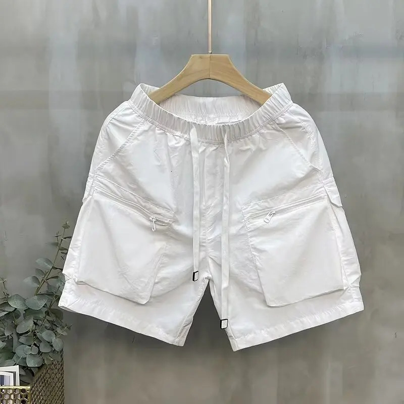 Summer Quick Thin Drying Multi Pocket Shorts For Men Solid Color Loose Straight Cargo shorts Casual Sports Five Quarter Pants 250527