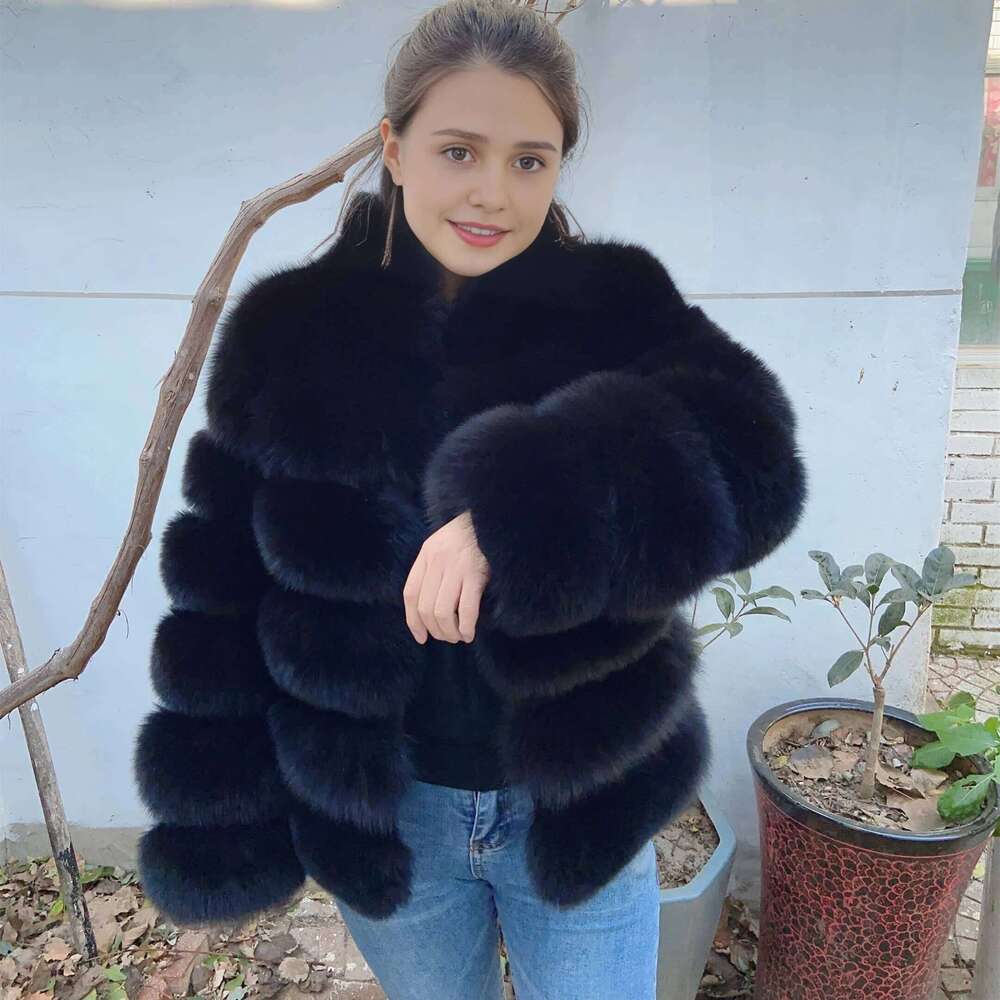 QUEENTINA Winter New Women's Cold Real Fox Fur Coat With Collar Especially Overcoat Leather Female Natural Plus Size 2023