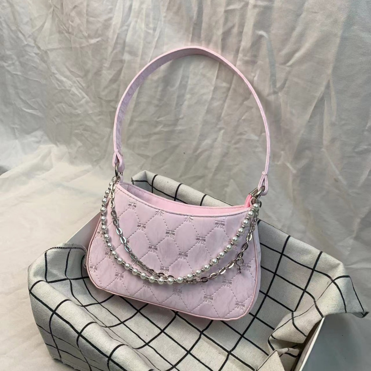 Luxury Brand Designer Bag Women's Bags Pure Desire Korean Pearl Metal Double Chain Armpit Commuting Women's Shoulder Bag