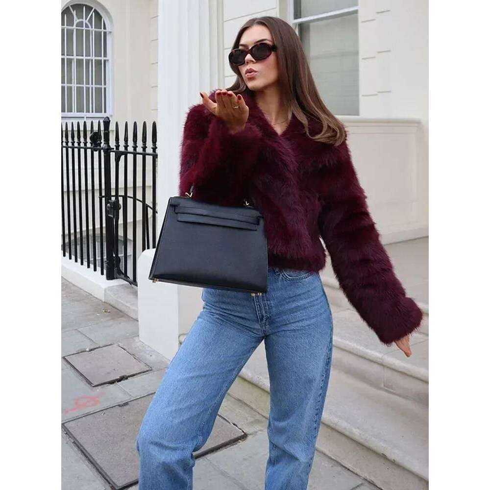 Bury Faux Fur Coat Vintage Long Sleeve Furry Warm Jackets Fashion Casual Women Coats 2024 Autumn High Street Lady Outerwear