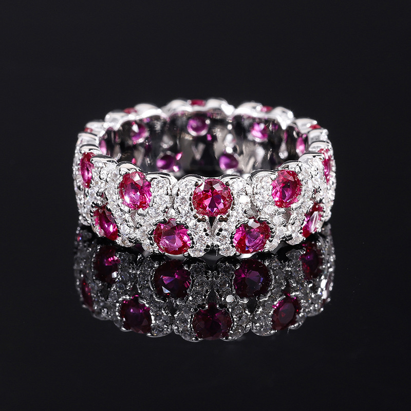 S925 sterling silver highly popular fashionable unique and elegant style imitation red diamond and green diamond band ring gift for mom girlfriend dau