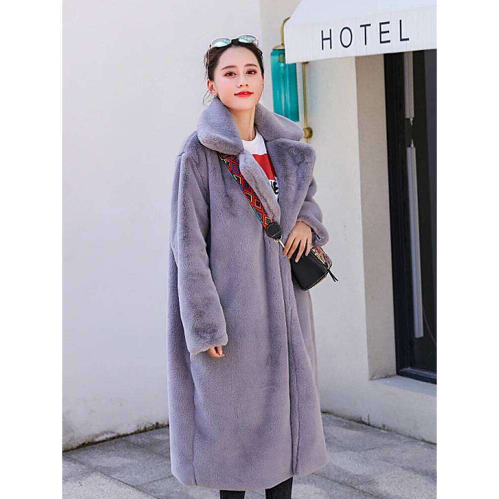 Nerazzurri Winter Long Thick Warm Soft Gray Black Faux Coat Women Fluffy Furry Fake Fur Overscoat Korean Fashion 5xl 6xl 7xl