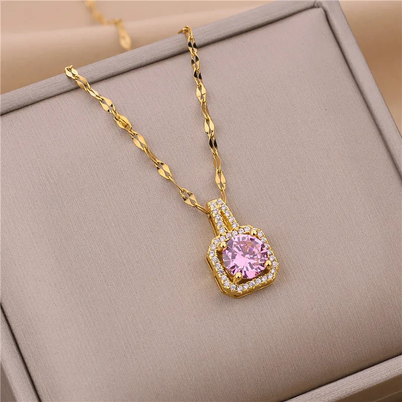 DIEYURO 316L Stainless Steel Square 3 Color Crystal Zircon Clavicle Chain High Quality Beauty Pendant Necklace For Women Wedding 250519