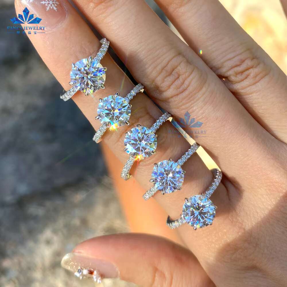 Fancy Jewelry Custom 925 Sterling Silver Ring 8mm 2CT Round Mossanite Diamond Ring Women Engagement Custom Moissanite Ring