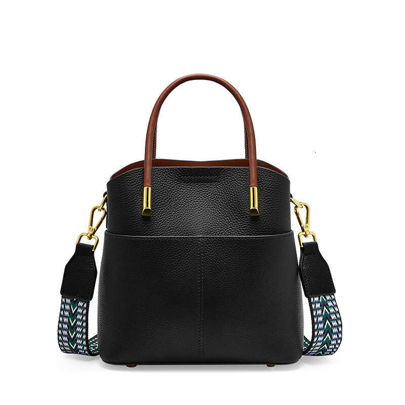 Spring Summer Niche Genuine Leather Bucket For Women Versatile Stylish Handbag High-End Casual Crossbody Cowhide Bag B5