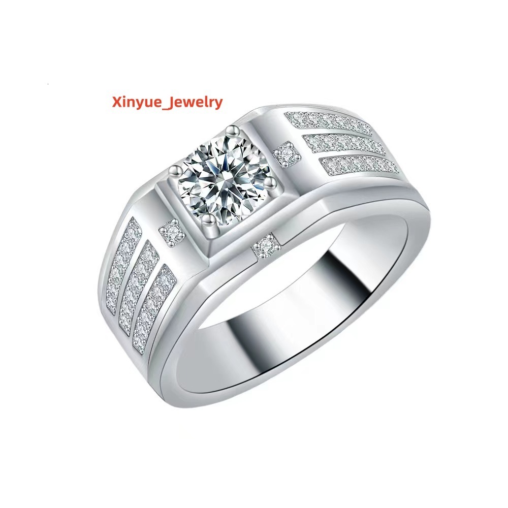 High Quality 1ct VVS1 D Color clear Moissanite Diamond Jewelry 925 Sterling Silver Engagement Men Wedding Rings