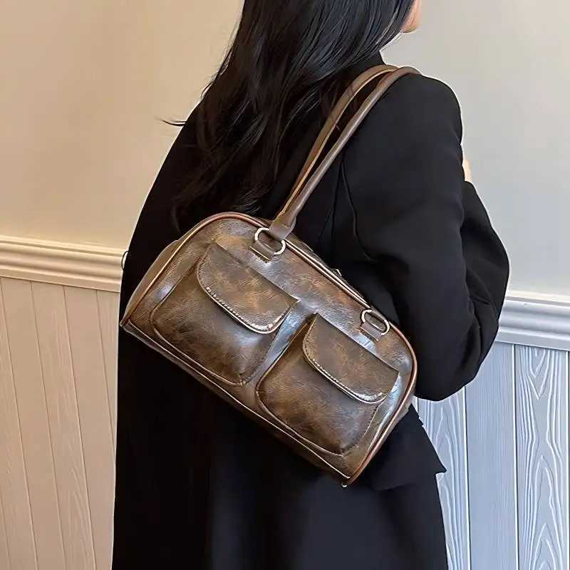 Retro Small Double Pockets Shoulder Bags for Women 2025 New Fashion Trend Designer Underarm Bag Female Handbags and Purses Y250528