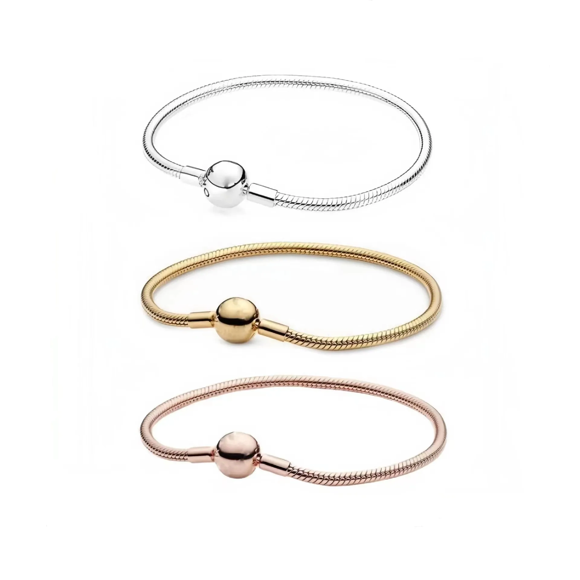 2025 Women's Sterling Silver Charm Golden Rose Gold Round Head Snake Bone Bracelet Fashion Universal Bracelet for Men and Women