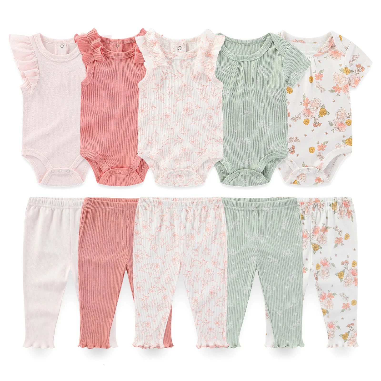born Unisex BodysuitsPants 6910Pieces Cotton Baby Girl Clothes Sets Sleeveless Cartoon Boy Print Bebes 250528