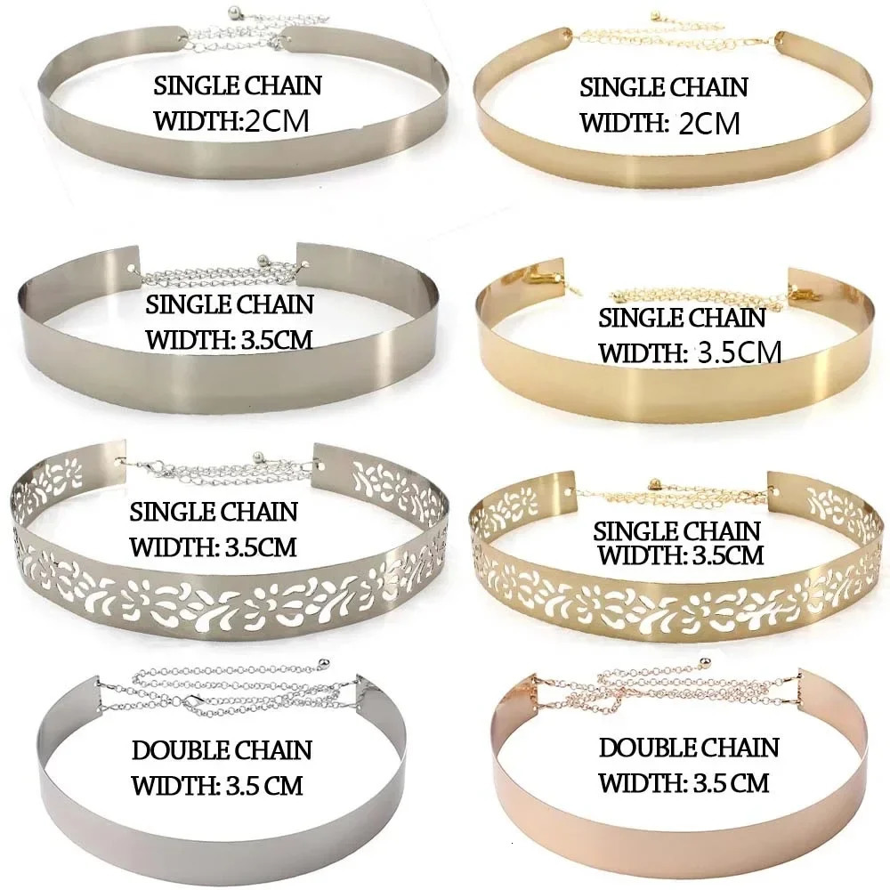 Fashion Adjustable Metal Belt Women Gold Silver Wide Bling Plate Waist Belt Mirror Waist Chain Waistband Cummerbunds 250527