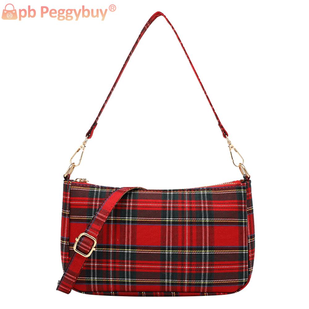 Women Fashion Handbag Large Capacity Tartan Check Striped Crossbody Bag with 2 Straps Canvas Single Shouder Bag Ladies Sling Bag
