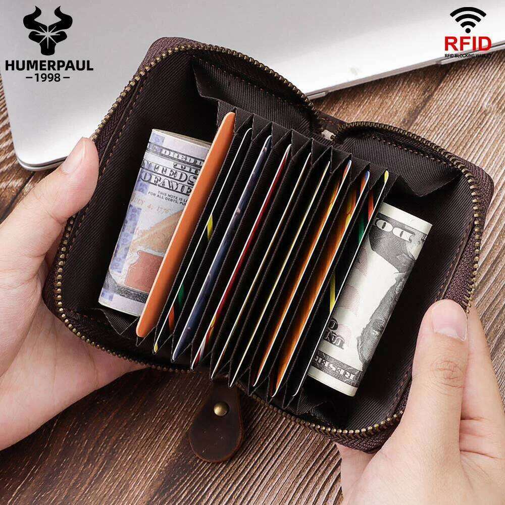 Handmade Genuine Leather Business Wallet RFID Blocking Bank/Id/Credit Card Holder Multi Slot Storage Money Bag