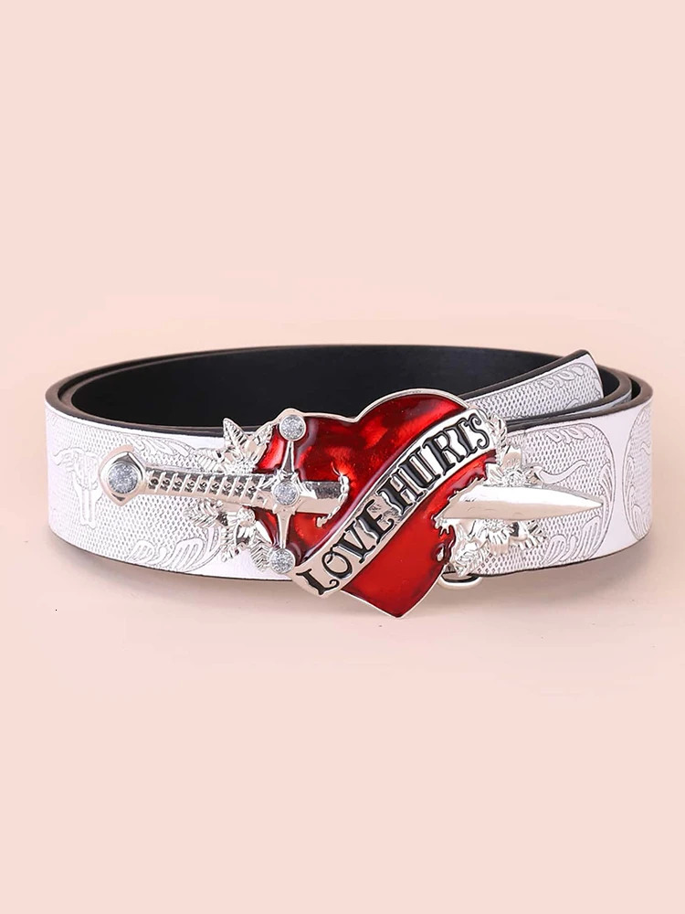 Hip Hop Punk Belt Retro Fashion Personality White Wide Edge Love Casual Versatile Belt Womens Fashion Y2K Couple 250520