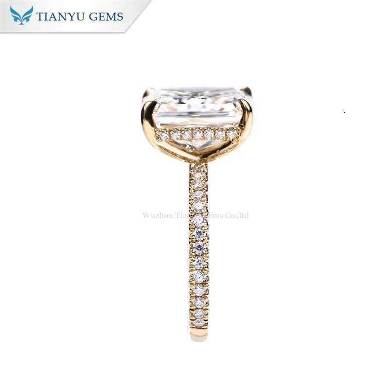 Tianyu Gems 5ct Radiant Crushed Ice Cut Moissanite Engagement Rings New Design 9*11mm Solid Yellow Gold 10k 14k 18k Wedding Gift