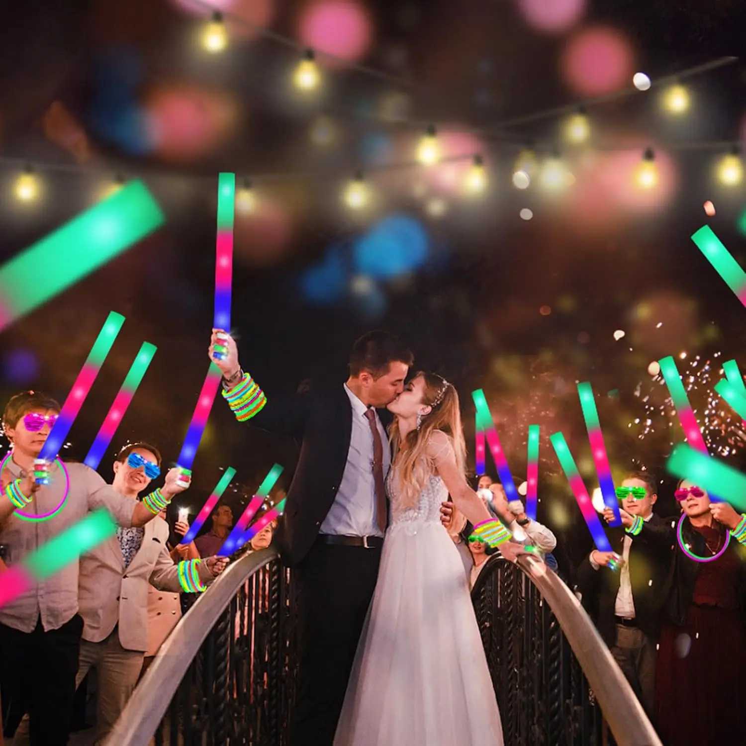 168 Pcs Neon Party Supplies 12 LED Glasses 16 Foam Sticks 40 Finger Lights 100 Glow Sticks for Birthdays Weddings Raves W250528