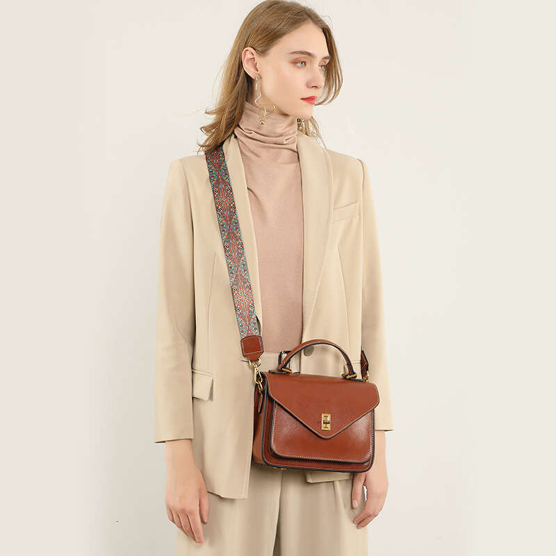 Genuine Leather Vegetable Tanned Cowhide New High-End Simple Fashionable Elegant Women's Handbag Shoulder Crossbody Messenger Bag B5
